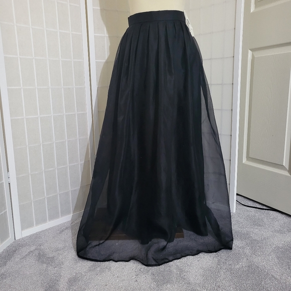 Vintage Silk Sheer Full Circle Skirt Black Formal New 8P - Picture 2 of 3